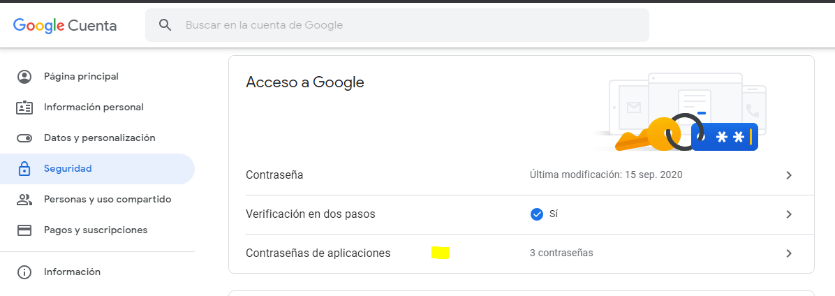 Contraseñas de aplicaciones